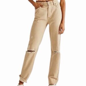 We The Free The Lasso Khaki Distressed Straight Leg Jeans size 25